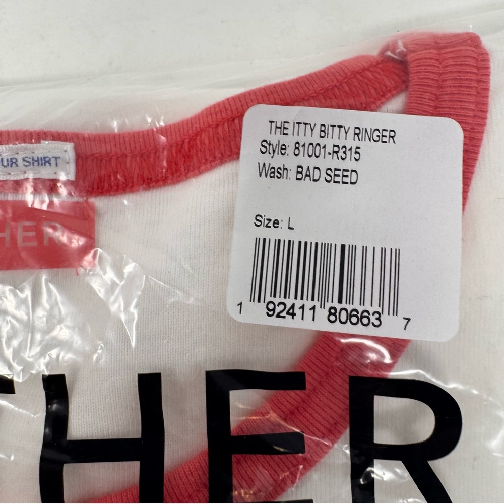MOTHER Itty Bitty Cotton Bad Seed Baby Tee Size Large White Graphic NWT - Picture 3 of 5